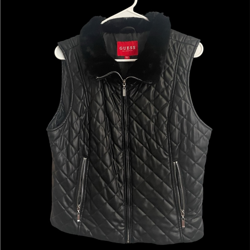 GUESS Women's Black Quilted Zip Vest